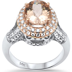 GEMSTONE CLOSEOUT!  3.26ct G SI 14K Two Tone Gold Double Halo Morganite Gemstone & Diamond Ring Size 7