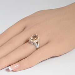 GEMSTONE CLOSEOUT!  3.26ct G SI 14K Two Tone Gold Double Halo Morganite Gemstone & Diamond Ring Size 7
