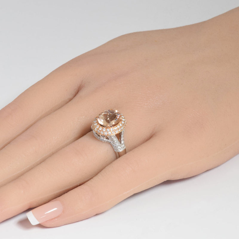 GEMSTONE CLOSEOUT!  3.26ct G SI 14K Two Tone Gold Double Halo Morganite Gemstone & Diamond Ring Size 7