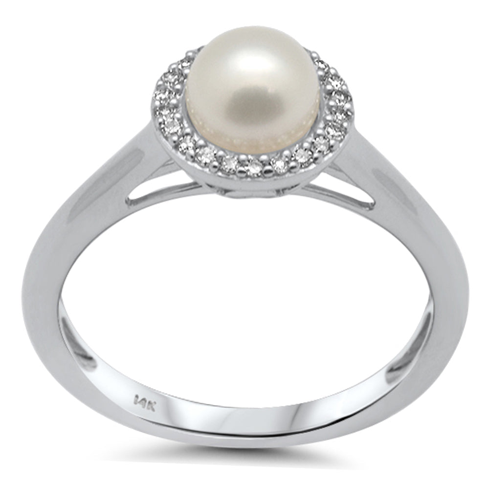 SPECIAL! .10ct G SI 14K White Gold Diamond Pearl & Diamond Ring Band