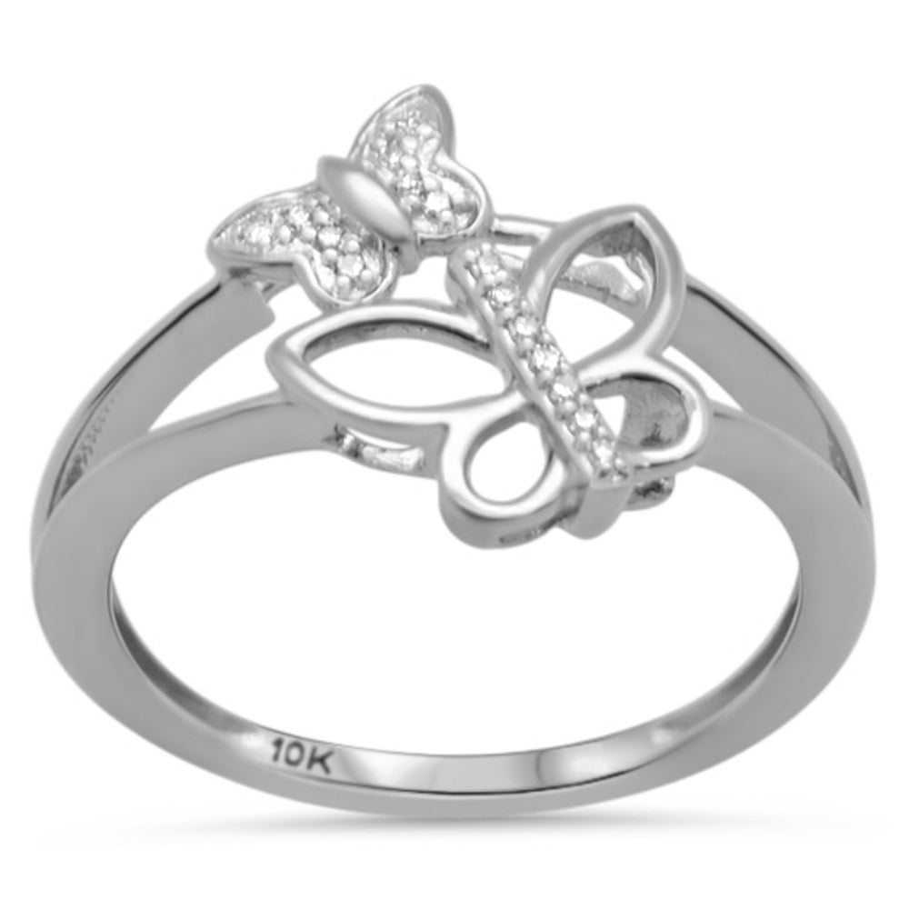 .05ct G SI 10K White Gold Diamond Butterfly Ring Size 6.5