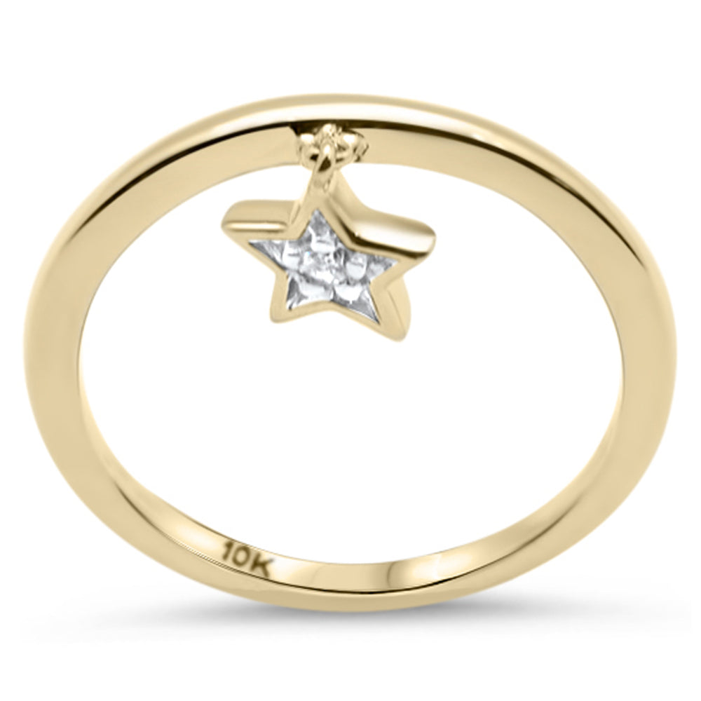 .03ct G SI 10K Yellow Gold Diamond Star Shaped Dangle Ring Band Size 6.5