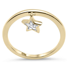 .03ct G SI 10K Yellow Gold Diamond Star Shaped Dangle Ring Band Size 6.5