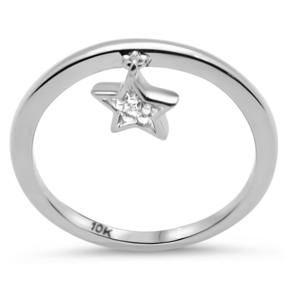 .03ct G SI 10K White Gold Diamond Star Shaped Dangle Ring Band Size 6.5