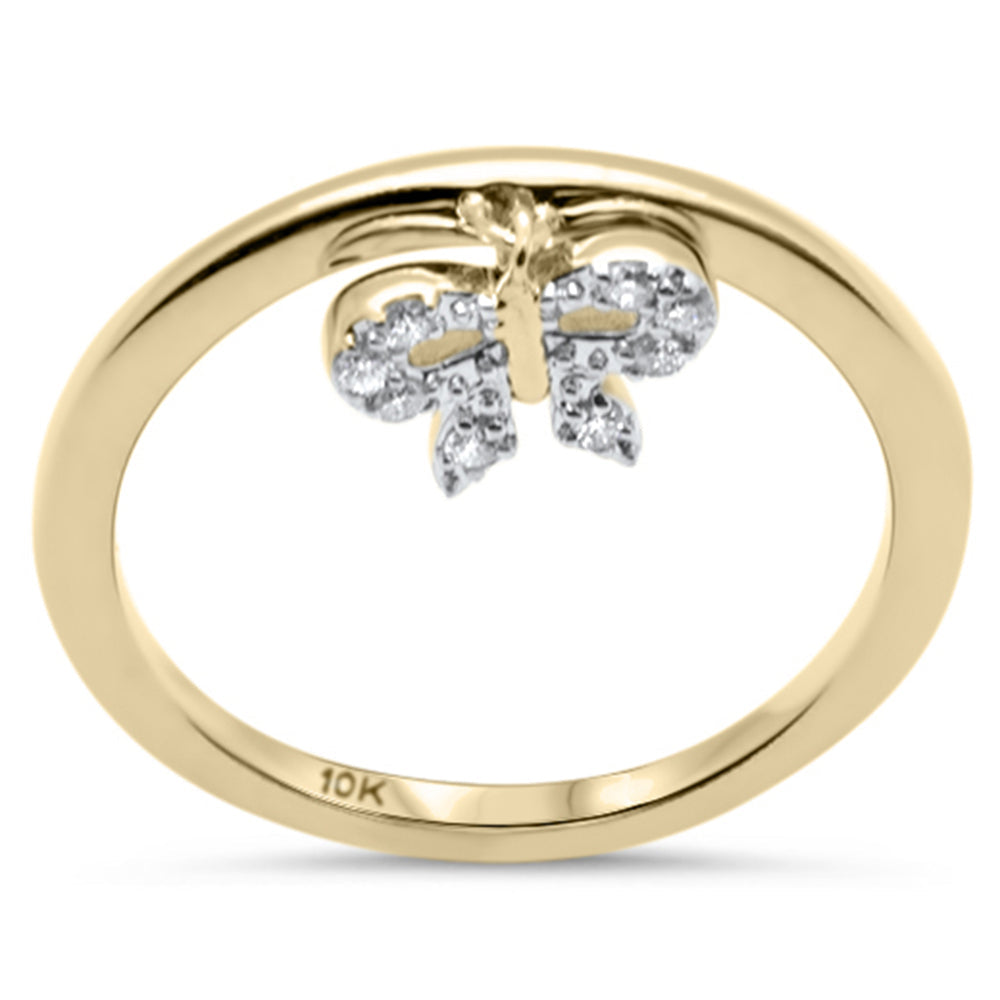 .07ct G SI 10K Yellow Gold Diamond Ribbon Dangle Ring Band Size 6.5