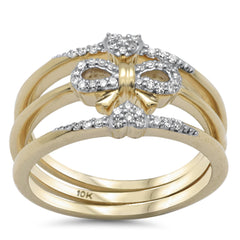 SPECIAL!.14ct G SI 10K Yellow Gold Diamond Ribbon & Hearts Design Triple Ring Size 6.5