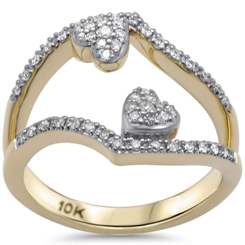 SPECIAL!.27ct G SI 10K Yellow Gold Diamond Two Hearts Style Ring Band Size 6.5