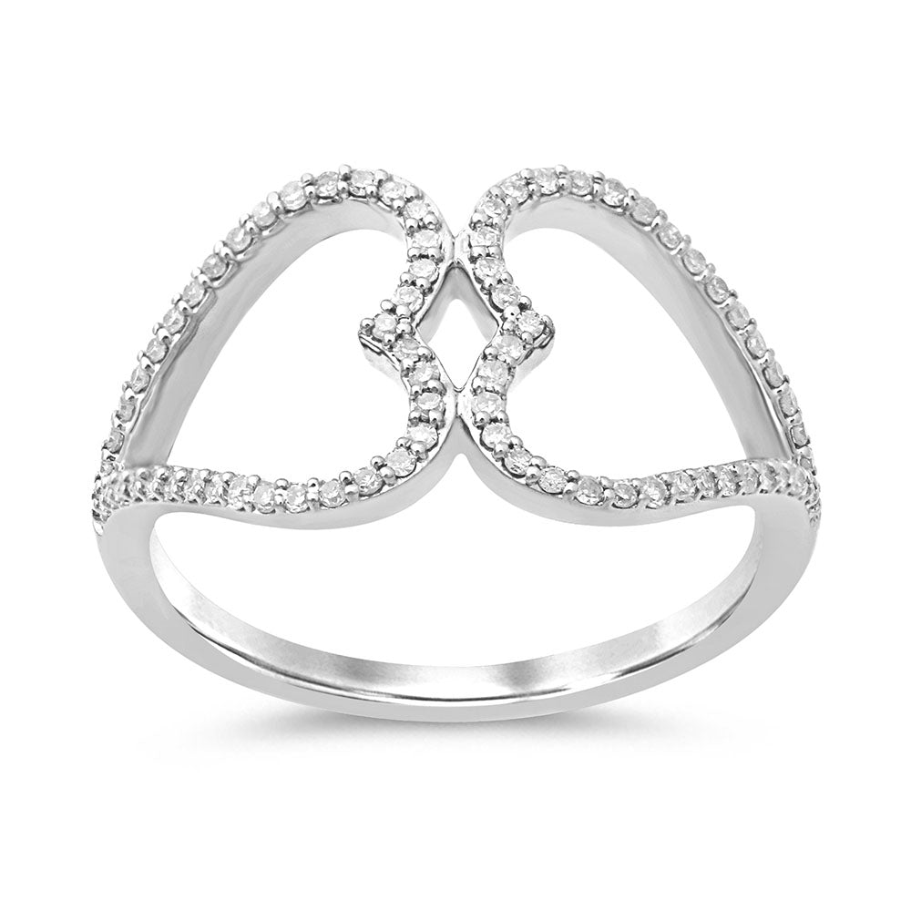 SPECIAL! .19ct G SI 14K White Gold Diamond Two Hearts Style Ring Band Size 6.5