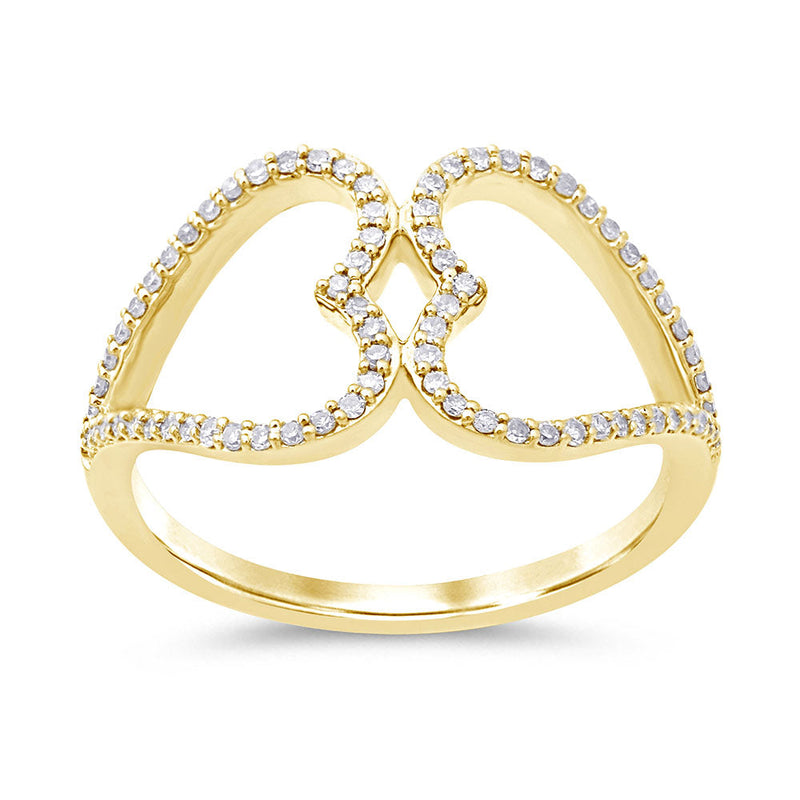 SPECIAL! .19ct G SI 14K Yellow Gold Diamond Two Hearts Style Ring Band Size 6.5