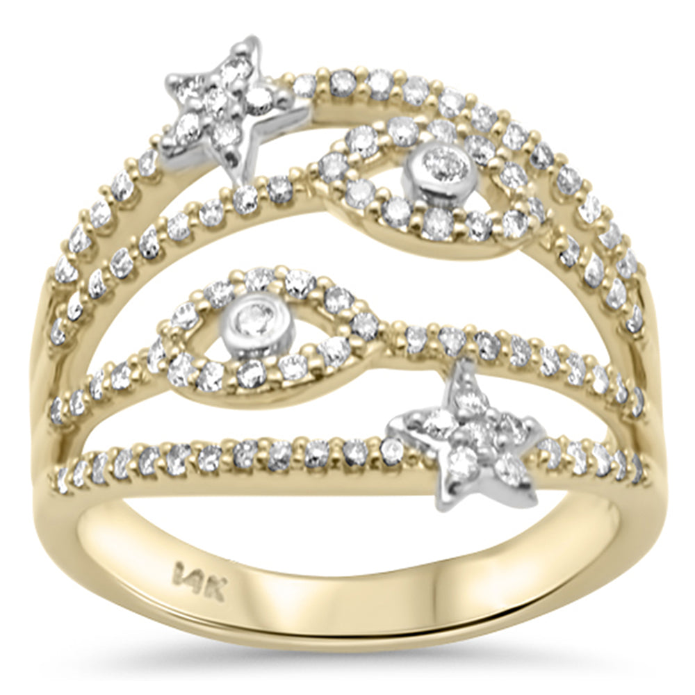SPECIAL! .53ct G SI 14K Yellow Gold Diamond Evil Eye & Stars Ring Band Size 6.5