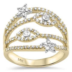 SPECIAL! .53ct G SI 14K Yellow Gold Diamond Evil Eye & Stars Ring Band Size 6.5