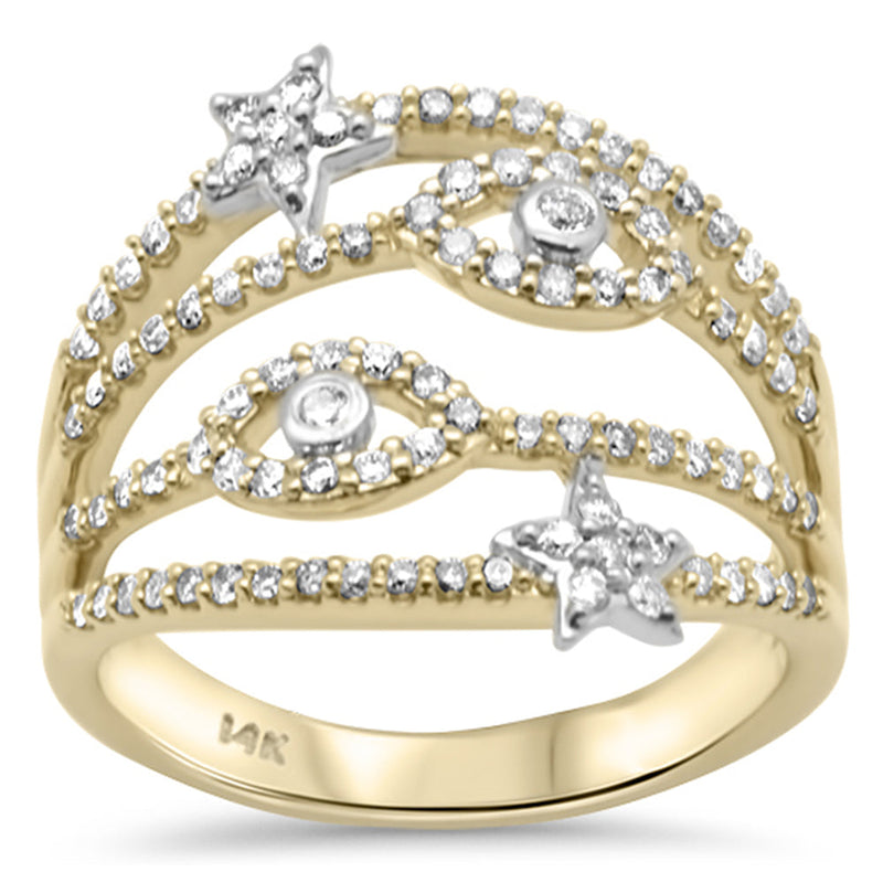 SPECIAL! .53ct G SI 14K Yellow Gold Diamond Evil Eye & Stars Ring Band Size 6.5