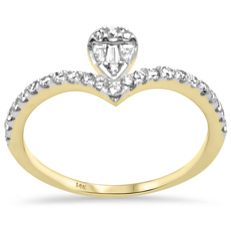SPECIAL! .34ct G SI 14K Yellow Gold Round & Baguette Diamond Pear Shaped Ring Band Size 6.5