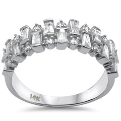 SPECIAL! .75ct G SI 14K White Gold Round & Baguette Diamond Ring Band Size 6.5