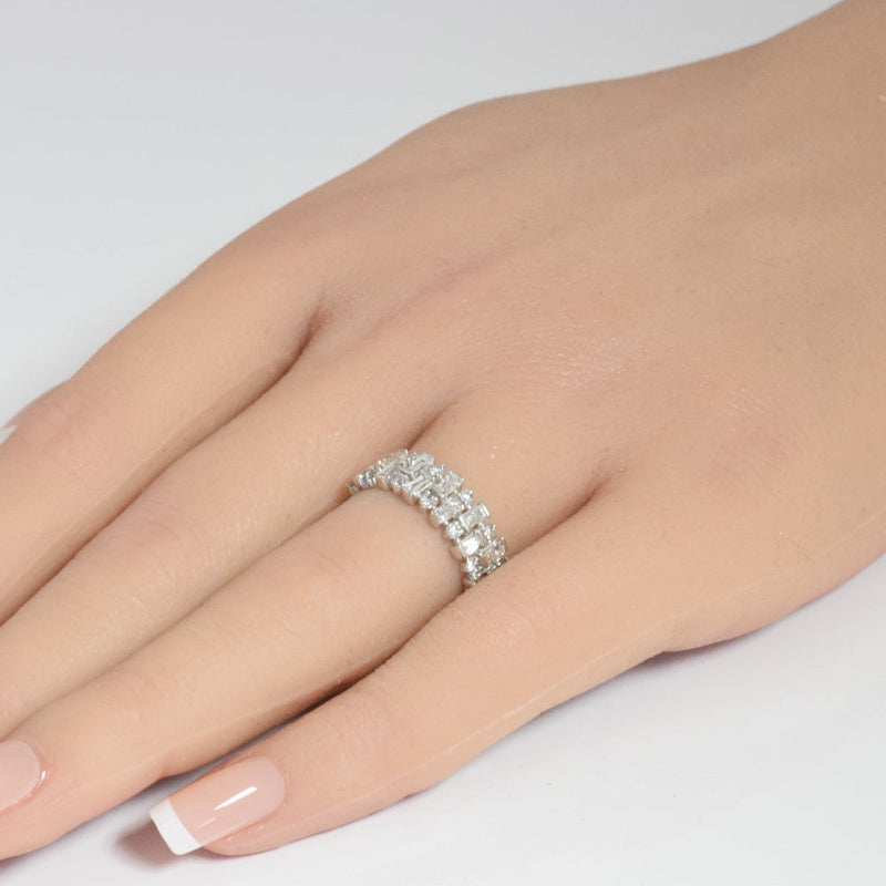 SPECIAL! .75ct G SI 14K White Gold Round & Baguette Diamond Ring Band Size 6.5