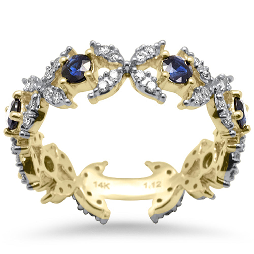 SPECIAL! 1.12ct G SI 14K Yellow Gold Diamond & Blue Sapphire Gemstone Ring Band Size 6.5