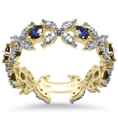 SPECIAL! 1.12ct G SI 14K Yellow Gold Diamond & Blue Sapphire Gemstone Ring Band Size 6.5