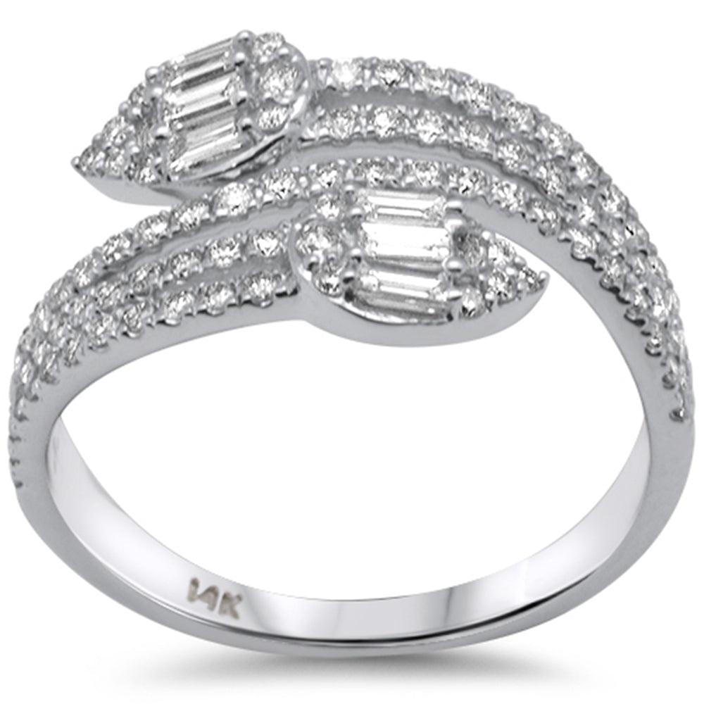 SPECIAL! .77ct G SI 14K White Gold Round & Baguette Diamond Wrap Around Ring Band Size 6.5