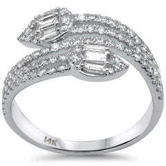 SPECIAL! .77ct G SI 14K White Gold Round & Baguette Diamond Wrap Around Ring Band Size 6.5
