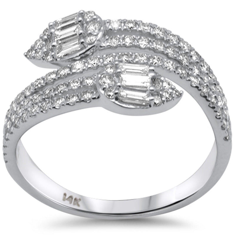 SPECIAL! .77ct G SI 14K White Gold Round & Baguette Diamond Wrap Around Ring Band Size 6.5