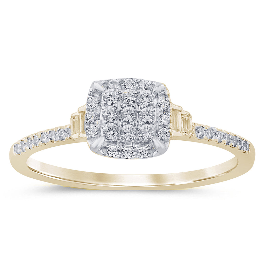 SPECIAL! .23ct G SI 14K Yellow Gold Round & Baguette Diamond Engagement Ring Size 6.5
