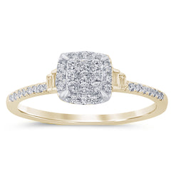 SPECIAL! .23ct G SI 14K Yellow Gold Round & Baguette Diamond Engagement Ring Size 6.5