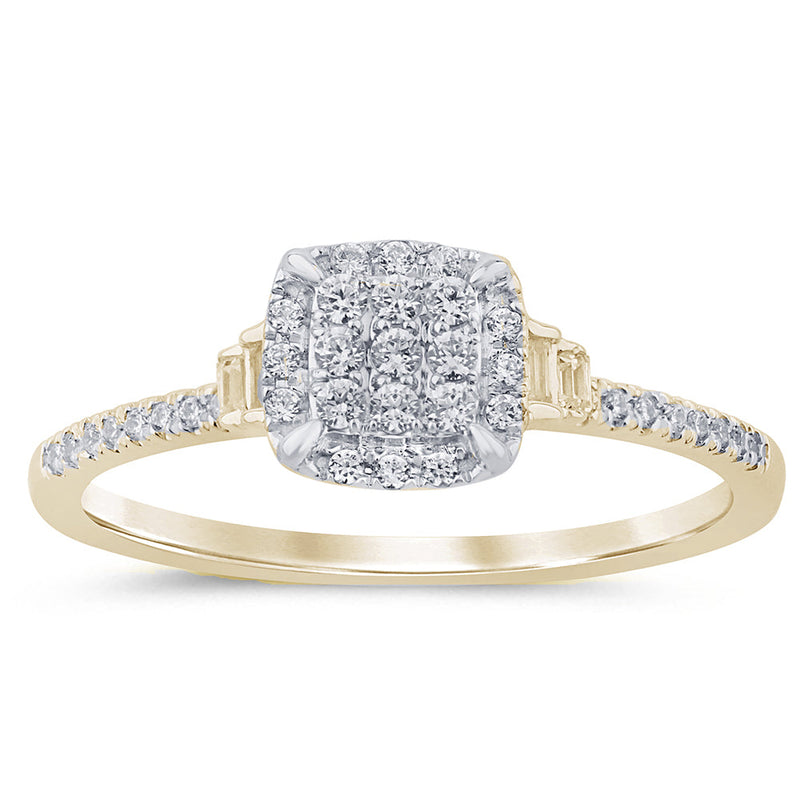 SPECIAL! .23ct G SI 14K Yellow Gold Round & Baguette Diamond Engagement Ring Size 6.5