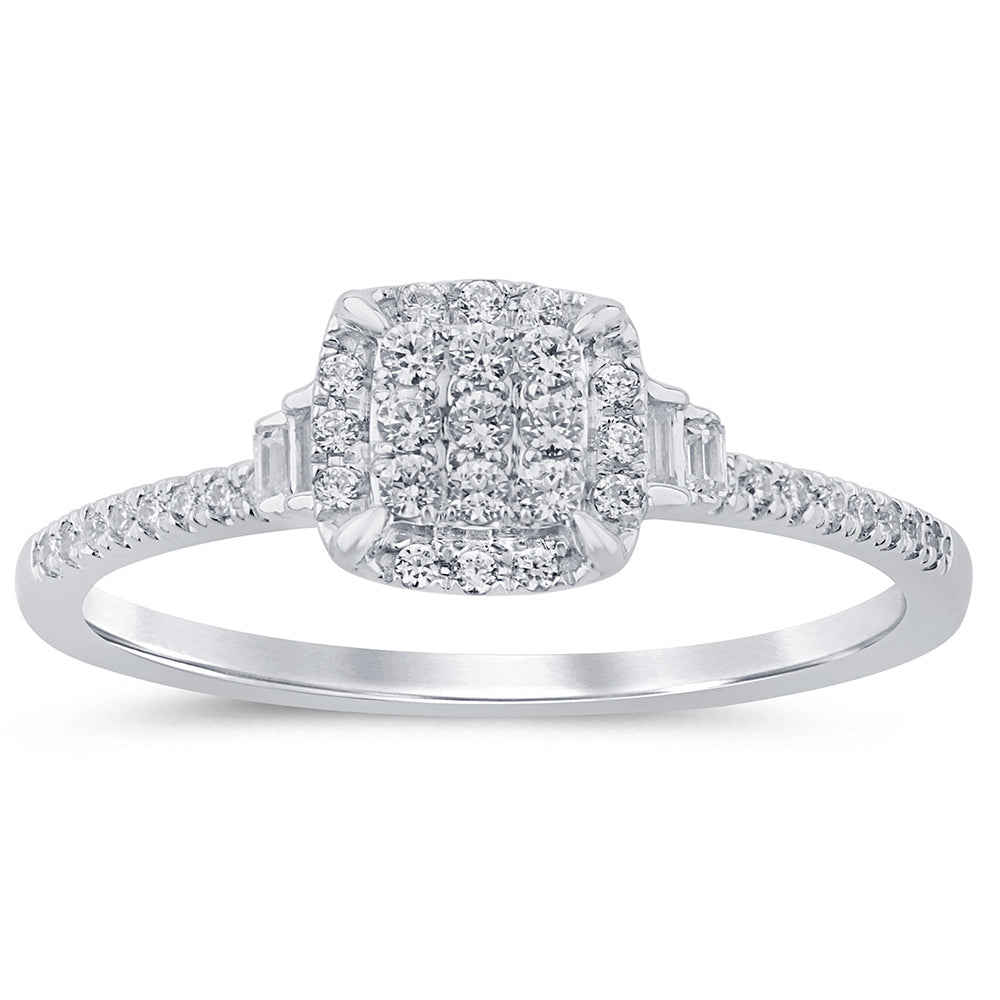 SPECIAL! .19ct G SI 14K White Gold Round & Baguette Diamond Engagement Ring Size 6.5