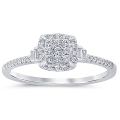 SPECIAL! .19ct G SI 14K White Gold Round & Baguette Diamond Engagement Ring Size 6.5