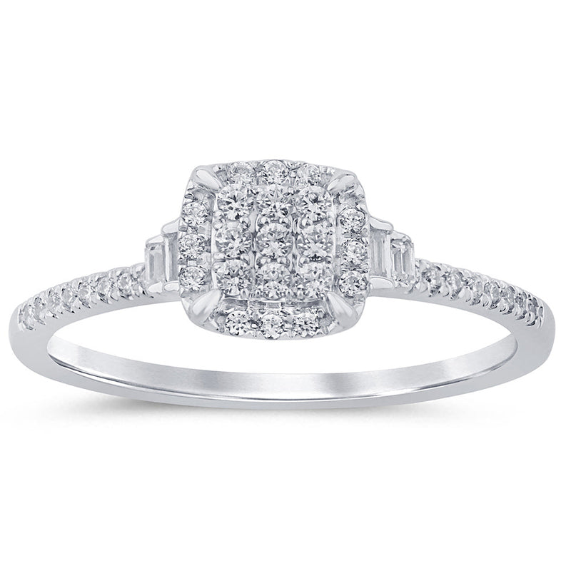 SPECIAL! .19ct G SI 14K White Gold Round & Baguette Diamond Engagement Ring Size 6.5