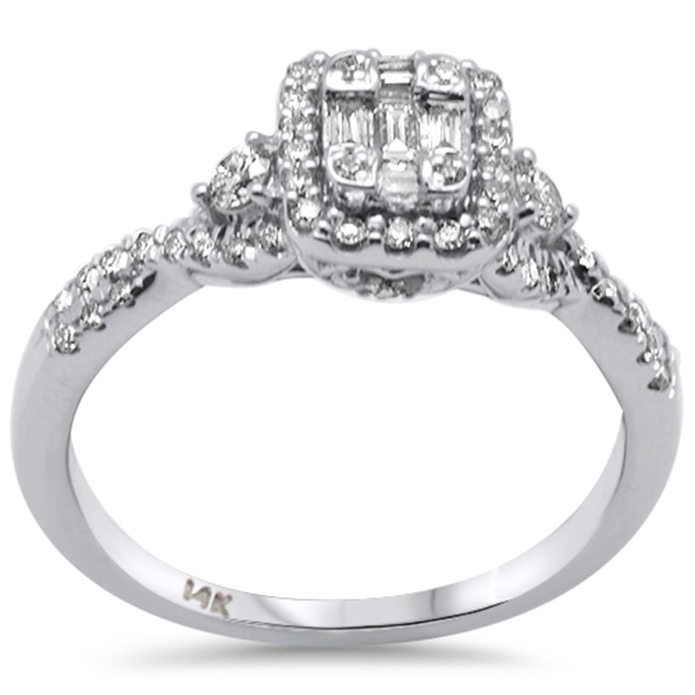 SPECIAL! .50ct G SI 14K White Gold Round & Baguette Diamond Engagement Ring Size 6.5