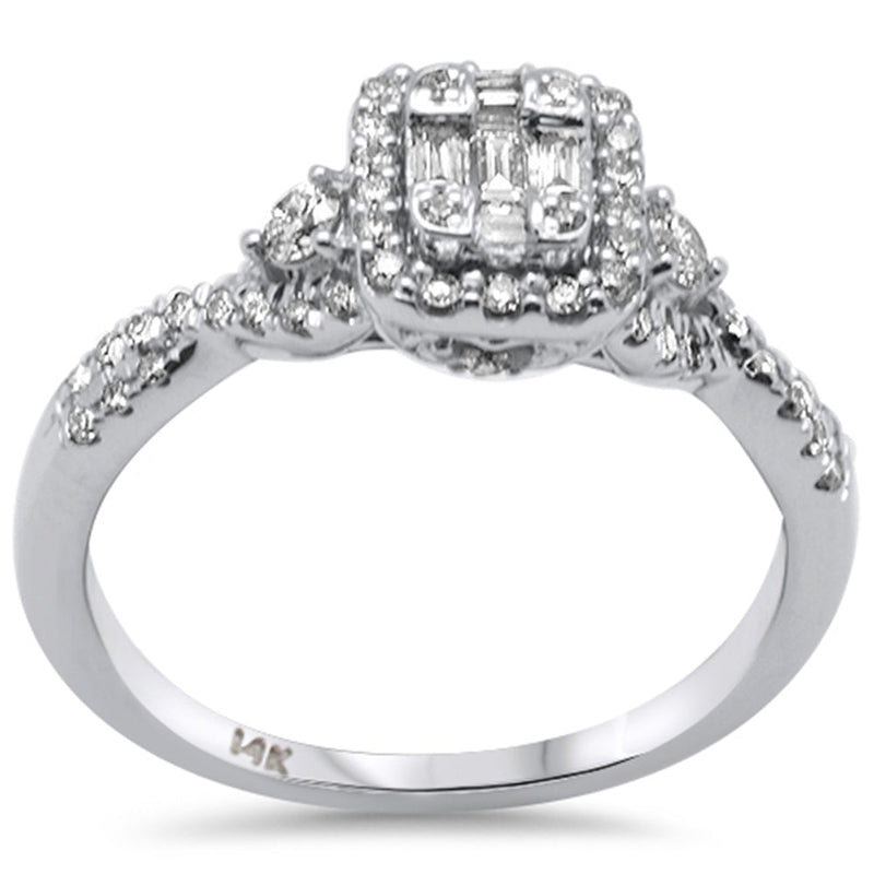 SPECIAL! .50ct G SI 14K White Gold Round & Baguette Diamond Engagement Ring Size 6.5