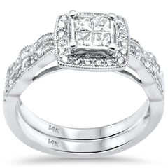 SPECIAL! .74ct G SI 14K White Gold Diamond Milligrain Wedding Ring Set Size 6.5