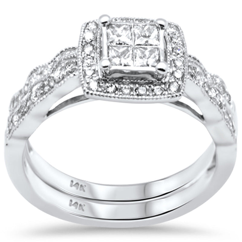 SPECIAL! .74ct G SI 14K White Gold Diamond Milligrain Wedding Ring Set Size 6.5