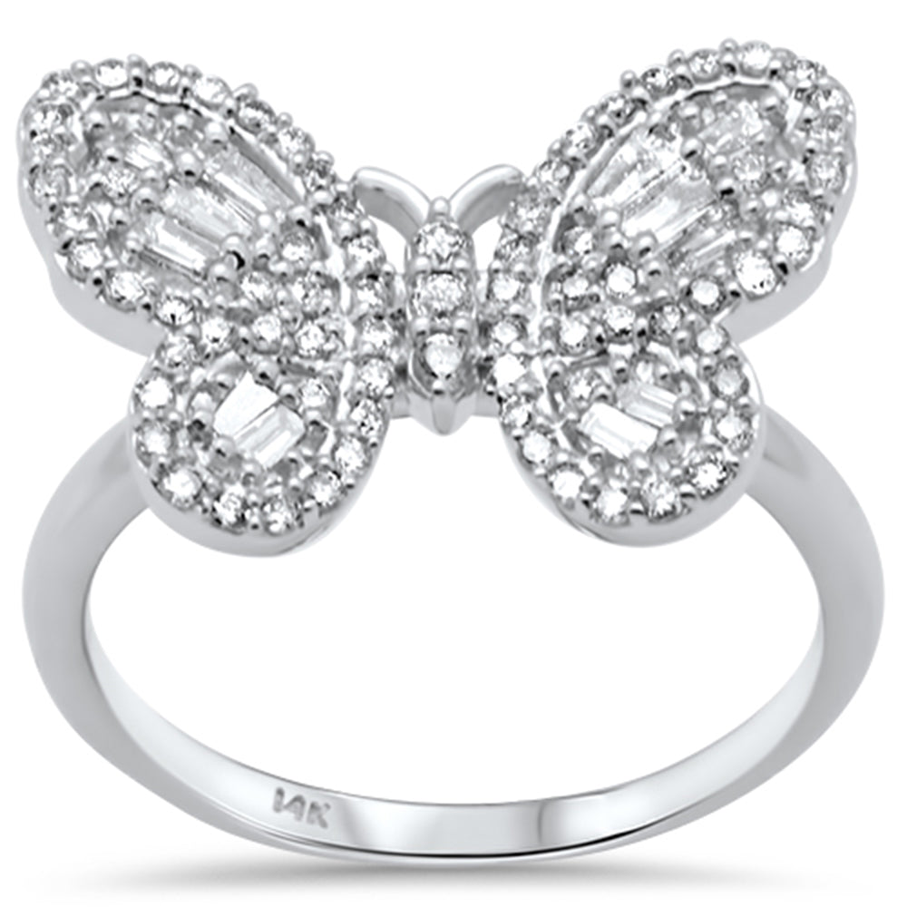 SPECIAL! .54ct G SI 14K White Gold Round & Baguette Diamond Butterfly Band Ring Size 6.5