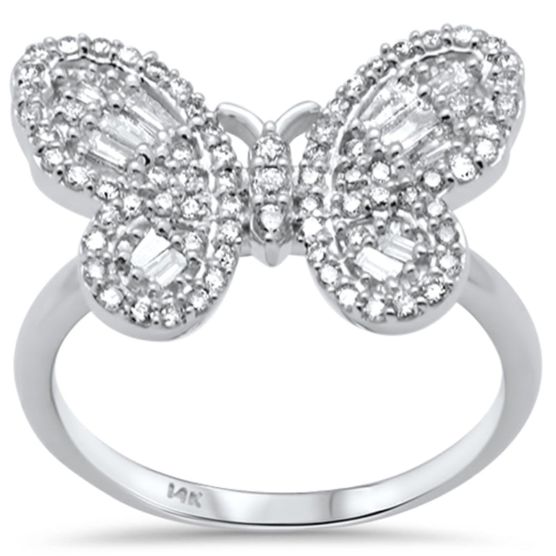 SPECIAL! .54ct G SI 14K White Gold Round & Baguette Diamond Butterfly Band Ring Size 6.5