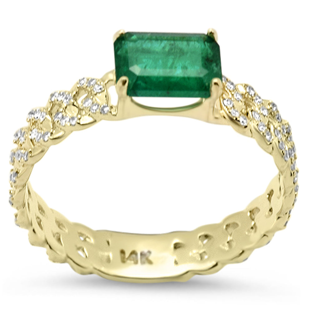 SPECIAL!1.09ct G SI 14K Yellow Gold Diamond & Emerald Gemstone Cuban Band Ring  Size 6.5
