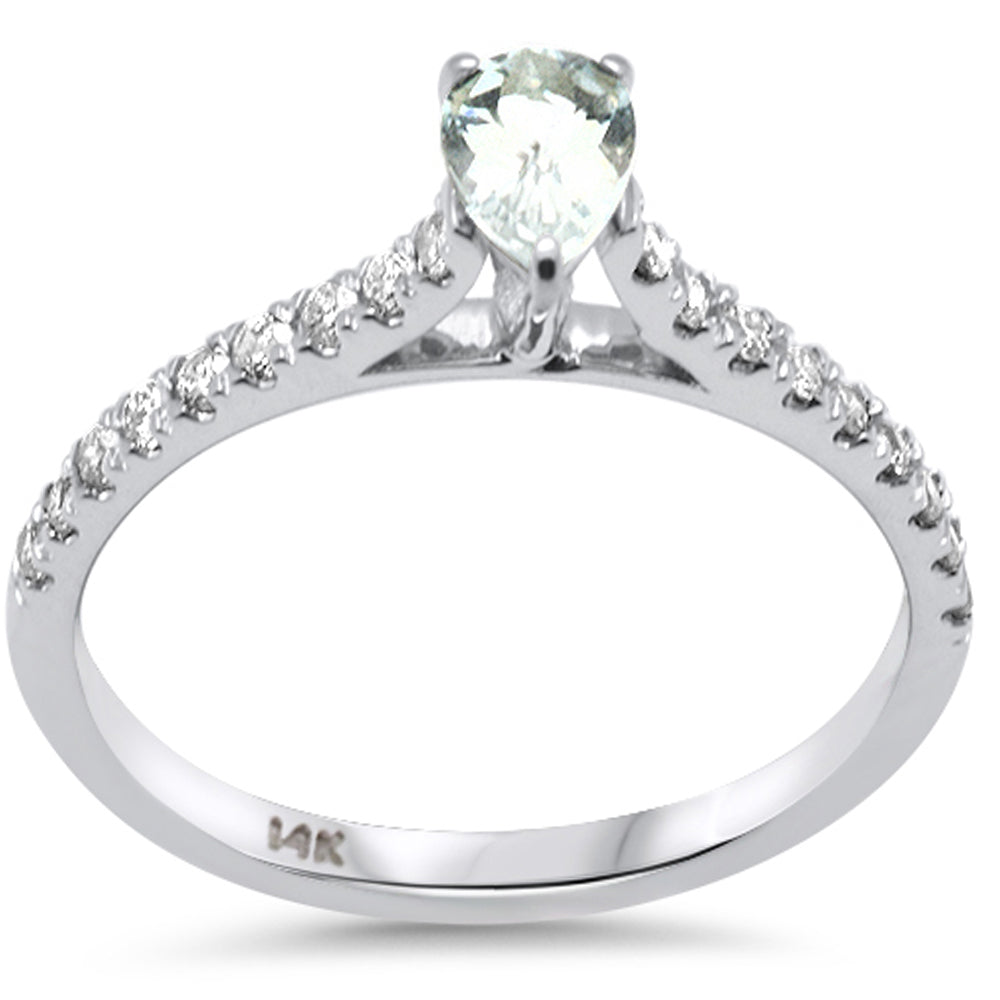 SPECIAL! .57ct G SI 14K White Gold Diamond & Pear Shaped Aquamarine Gemstone Engagement Ring Size 6.5