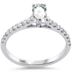 SPECIAL! .57ct G SI 14K White Gold Diamond & Pear Shaped Aquamarine Gemstone Engagement Ring Size 6.5