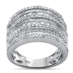 SPECIAL!1.24ct G SI 14K White Gold Diamond Round & Baguette Band Ring Size 6.5