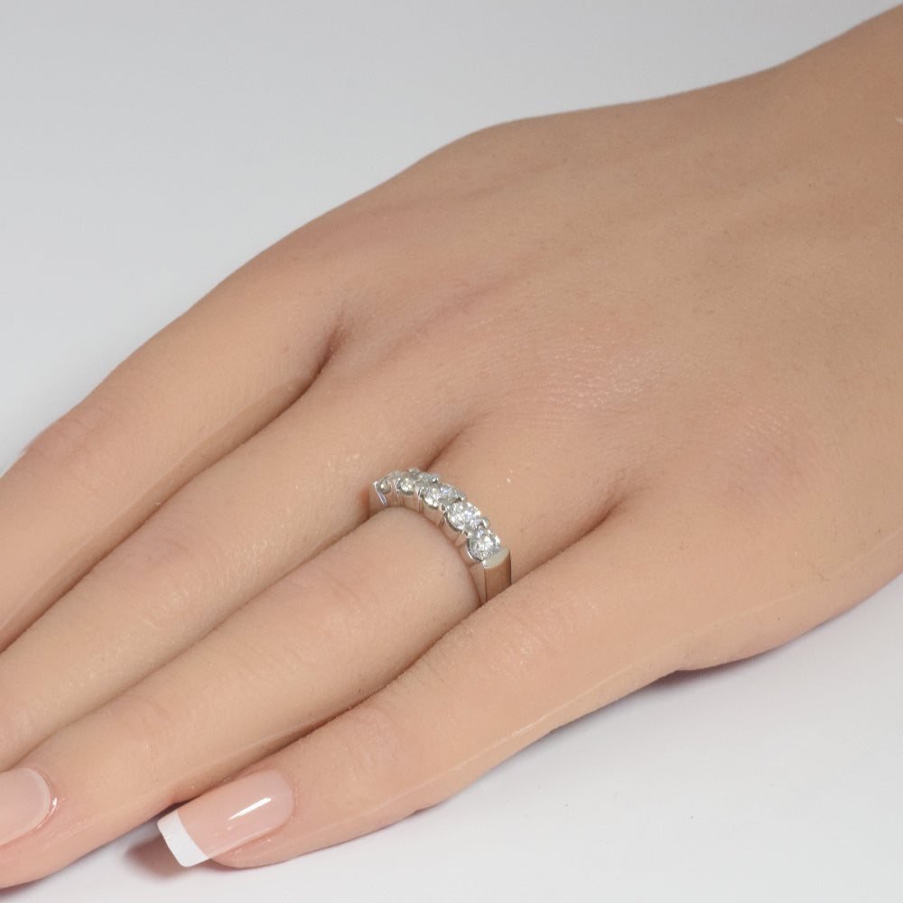 SPECIAL!1.01ct G SI 14K White Gold Diamond 5 Stones Band Ring Size 6.5