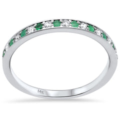 SPECIAL! .22ct G SI 14K White Gold Diamond Emerald Gemstone Band Ring Size 6.5