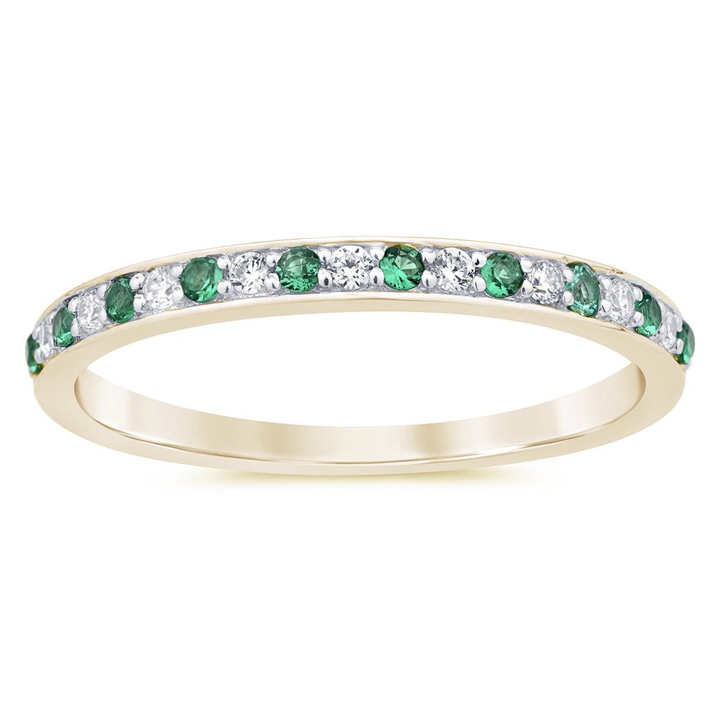 SPECIAL! .21ct G SI 14K Yellow Gold Diamond Emerald Gemstone Band Ring Size 6.5
