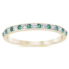 SPECIAL! .21ct G SI 14K Yellow Gold Diamond Emerald Gemstone Band Ring Size 6.5