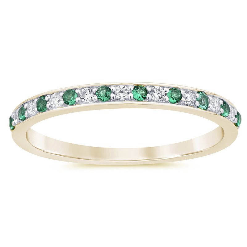 SPECIAL! .21ct G SI 14K Yellow Gold Diamond Emerald Gemstone Band Ring Size 6.5