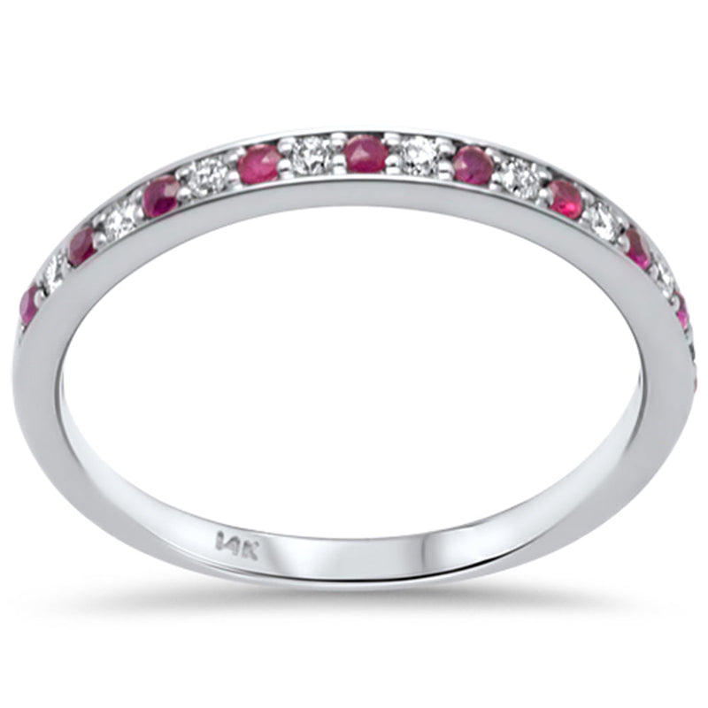 SPECIAL! .27ct G SI 14K White Gold Diamond Ruby Gemstone Band Ring Size 6.5