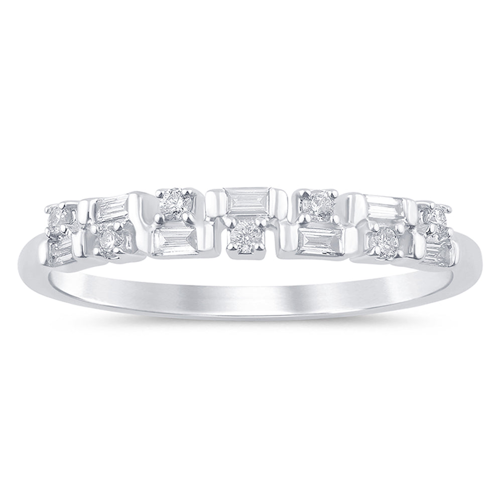.15ct G SI 14K White Gold Diamond Round & Baguette Band Ring Size 6.5