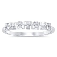 .15ct G SI 14K White Gold Diamond Round & Baguette Band Ring Size 6.5