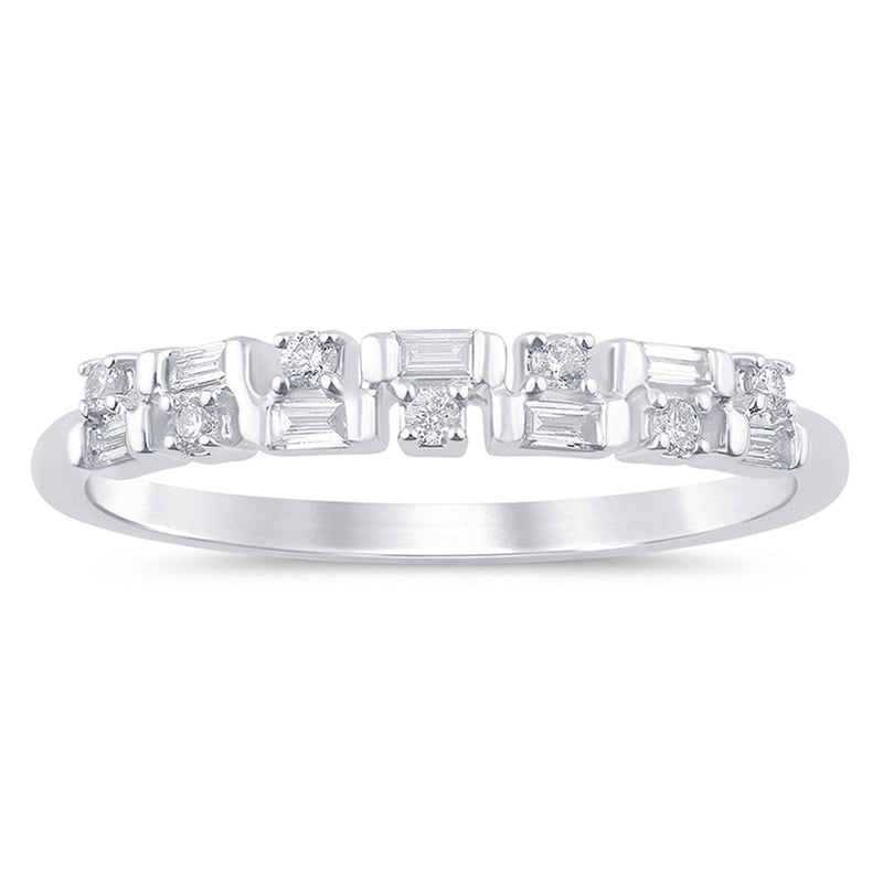 .15ct G SI 14K White Gold Diamond Round & Baguette Band Ring Size 6.5