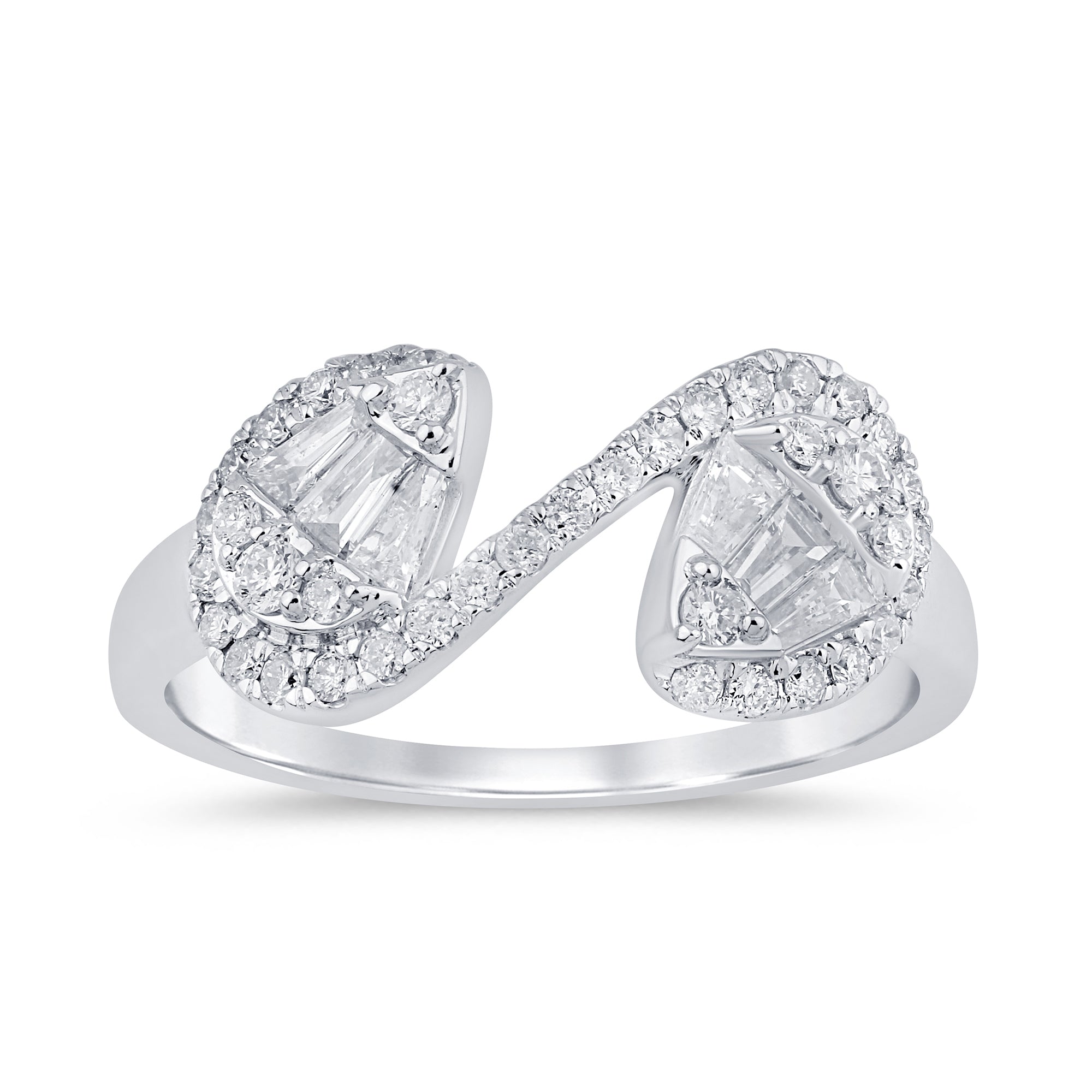 SPECIAL! .56ct G SI 14K White Gold Diamond Round & Baguette Band Ring Size 6.5